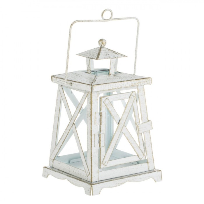 Felinar Metalic, Model Decorativ Suspendabil, Culoare Alb Auriu Brushed, Dimensiuni 12.5x12.5x21 cm