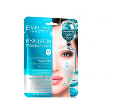 Masca de fata servetel, Eveline Cosmetics, Hyaluron Ultra-Moisturising, 8in1, 1 bucata foto