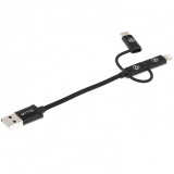 Cablu Date si Incarcare USB - Lightning / USB Type-C / MicroUSB Tellur Braid 3in1, 0.1 m, Negru TLL155343