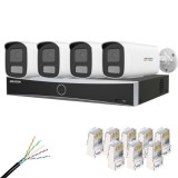 Kit supraveghere 4 camere IP 4MP Lentila 4mm IR 50M Lumina Alba 50m Microfon, NVR 4 Canale PoE 12MP, Cablu CAT6 FTP Si Mufe SafetyGuard Surveillance, Rovision