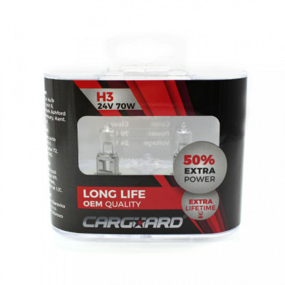 Set 2 becuri Halogen 24V H3 70W +50% Intensitate LONG LIFE CARGUARD foto