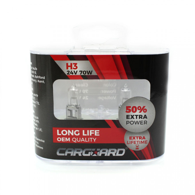 Set 2 becuri Halogen 24V H3 70W +50% Intensitate LONG LIFE CARGUARD