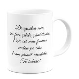 Cana alba personalizata &rdquo;Dragostea mea&rdquo;, INOVATIX&reg;. 330ml