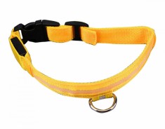 Zgarda cu iluminare LED pentru caini si pisici, marimea M 46-54 cm, galben