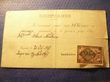 Chitanta pt Plata Pension in Bucuresti 1897 ,timbru fiscal postal 10 bani