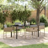 Set de dining pentru grădină, 5 piese, cu perne, rattan poly bej.
