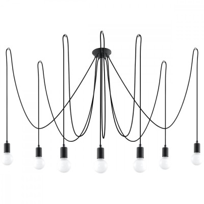 Candelabru Edison Negru Din Țesătură/Otel Cu 7 Becuri Neregulate Pentru Mansardă De Interior foto