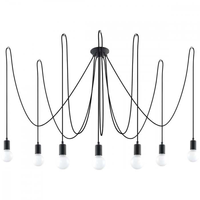 Candelabru Edison Negru Din Țesătură/Otel Cu 7 Becuri Neregulate Pentru Mansardă De Interior
