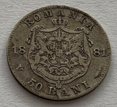 50 Bani 1881 Argint, Romania, -VF, RARA! foto