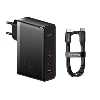Incarcator priza Fast Charge 3in1 + cablu Type-C Baseus GaN5 Pro, 140W, negru foto