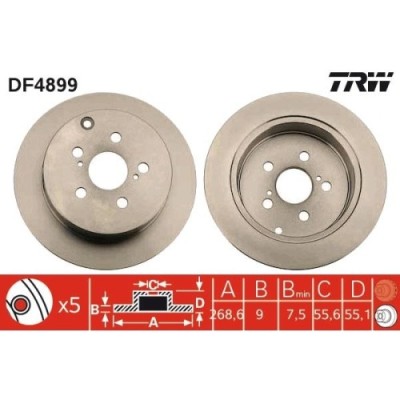 Set discuri frana spate TRW, Toyota Celica Cupe (T23), 08.1999-03.06, Prius Liftback ( W2 ), 09.03-12.2009, spate; puntea spate; Tip frina : frane di foto