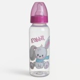 Biberon plastic cu tetină silicon iepuras 250ml pentru bebeluși 0M+, CMCLASS