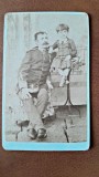 Fotografie CDV Sepia, Militar cu Fetiță, Sec XIX, 10x6.5cm - Carte Arta, Colecție Poze CDV