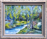 U. Karvinen-Peisaj cu p&acirc;r&acirc;u &icirc;n pădure, pictură, Peisaje, Acrilic, Altul