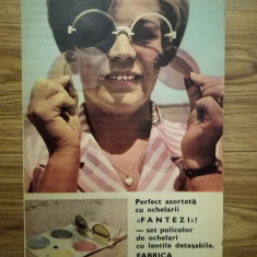 1971, Reclamă ochelari de soare FANTEZ, 15 x 24 cm, Fabrica PROGRESUL Arad