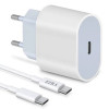 Set Incarcator USB-C 20W Fast Charger si cablu USB-C, PD Quick Charge, Alb, Oem