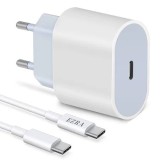 Cumpara ieftin Set Incarcator USB-C 20W Fast Charger si cablu USB-C, PD Quick Charge, Alb, Oem