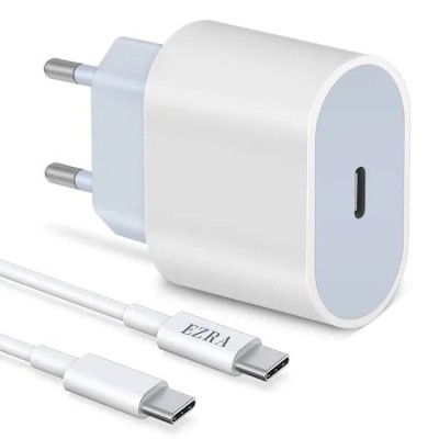 Set Incarcator USB-C 20W Fast Charger si cablu USB-C, PD Quick Charge, Alb foto