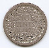 Olanda 10 Cents 1917 - Wilhelmina, Argint 1.4 g/640, 15 mm KM-145, Europa
