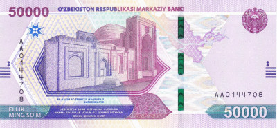 Bancnota Uzbekistan 50.000 Som 2021 - PNew UNC foto