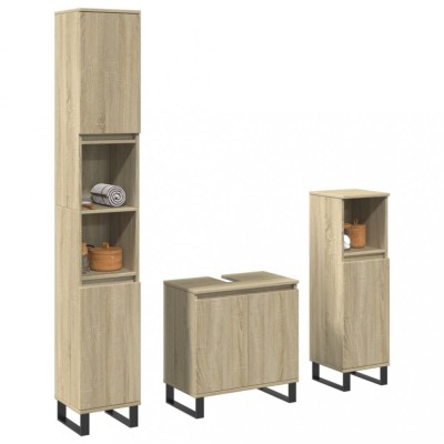 vidaXL Set mobilier de baie, 3 piese, stejar sonoma, lemn prelucrat foto