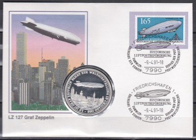 Germania 1991 - Istoria Aviatiei - LZ 127 Graf Zeppelin, FDC NUMIS foto