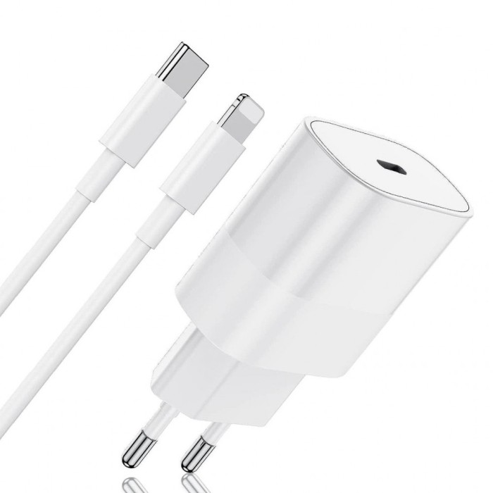 Incarcator Fast Charge 20W si Cablu de Date Fast Charge 1M Type-C-Lightning, Compatibil cu iPhone 14 / 14 Pro