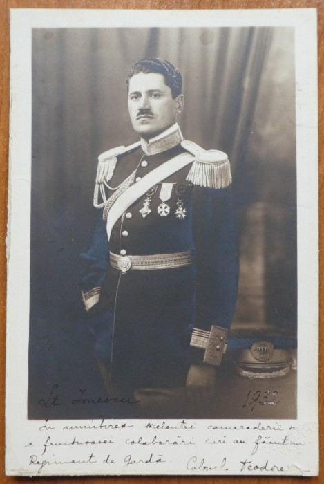 Fotografie cu autograf, Colonel Paul Teodorescu, viitor General, catre Lt. Ionescu, 1932