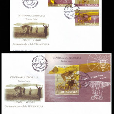 2006 Romania, 2 FDC Centenarul zborului Traian Vuia, serie + colita LP 1712-1713