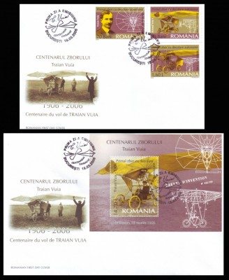 2006 Romania, 2 FDC Centenarul zborului Traian Vuia, serie + colita LP 1712-1713 foto