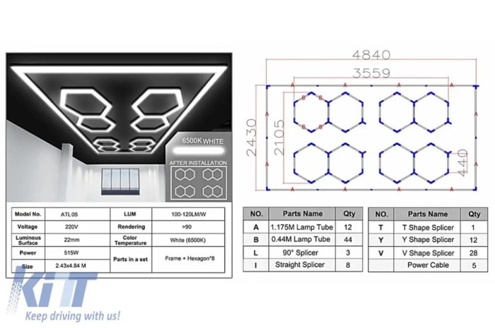 Sistem de Iluminare Plafon Hexagon / HoneyComb 3.56 x 2.10 m Performance AutoTuning
