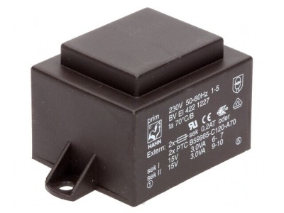 Transformator &amp;Icirc;ncapsulat 6VA 230VAC 15V 200mA PCB foto