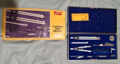 Elvetia - Trusa veche completa, anii 1970 instrumente pentru desen tehnic, de inalta precizie, pentru uz scolar KERN - Swiss