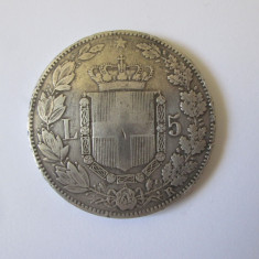 Italia 5 Lire 1879 argint 900,diametrul=37 mm,greutate=24,75 grame