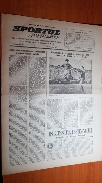 sportul popular 30 iunie 1953-fotbal-romania -bulgaria 3-1,maria domocos,ciclism