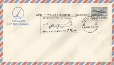 Rom&amp;acirc;nia, &amp;Icirc;ntrep. de Reparat Material Aeronautic - 25 ani, plic, Bucureşti, 1976 foto
