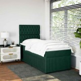 vidaXL Pat box spring cu saltea, verde &icirc;nchis, 90x190 cm, catifea 3294523
