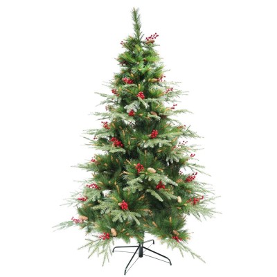 Brad artificial decorat cu conuri pin rosii premium de craciun bogat, inaltime 180 cm, 414 ramuri, suport metalic inclus, verde foto