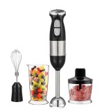 Set 4 in 1 blender/tocator/tel, din metal si plastic, cu 2 viteze, putere 500W, capacitate boluri 500/600 ml, alimentare la retea, negru/argintiu