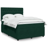 vidaXL Pat box spring cu saltea, verde &icirc;nchis, 160x200 cm, catifea 3292391