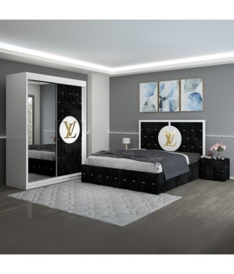 Dormitor Luis Negru01 Tapitat foto