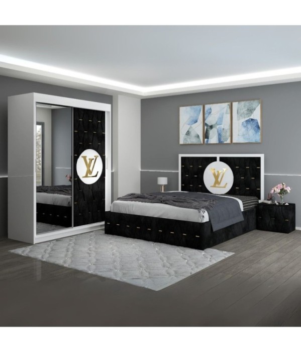 Dormitor Luis Negru01 Tapitat