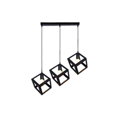 Lustra Forma Cub, STRUKTUR Linear Trio, 3x E27, Negru, Metal foto