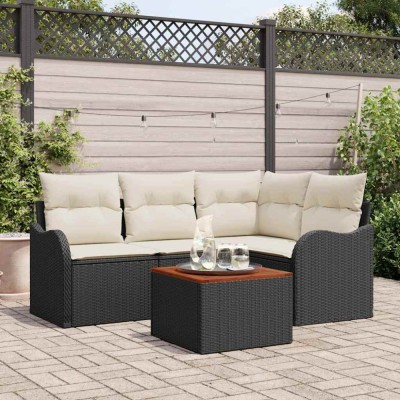 Set de canapele pentru grădină 5 pcs Negru, alb foto