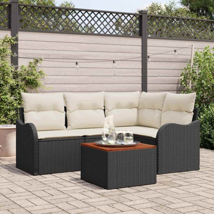 Set de canapele pentru grădină 5 pcs Negru, alb