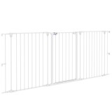 PawHut Poartă pentru C&acirc;ini cu 3 Panouri și Sistem Dublu de &Icirc;nchidere, Barieră pentru C&acirc;ini pentru Scări, Uși, Holuri, 206x90 cm, Alb | Aosom Romania