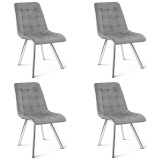 Cumpara ieftin Set 4 scaune bucatarie/living, Artool, Cieza, catifea gri deschis, picioare metal argintiu, 49x60x87 cm