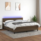 Cumpara ieftin Pat cu arcuri, saltea și LED, maro &icirc;nchis, 160x200 cm, textil
