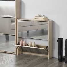 [en.casa] Pantofar Toni, 67 x 63 x 17 cm, PAL melaminat/ oglinda, Sonoma stejar, cu 2 compartimente depozitare, 6 perechi pantofi HausGarden Leisure