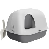 PawHut Litieră Pisici &Icirc;nchisă cu Ușă, Capac, Lopățică, PP, 58x46x39 cm, Gri Deschis
